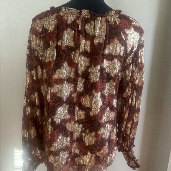 FREE PEOPLE Sheer bohemian oversized floral blouse size small gold Anthropology - Picture 4 of 11